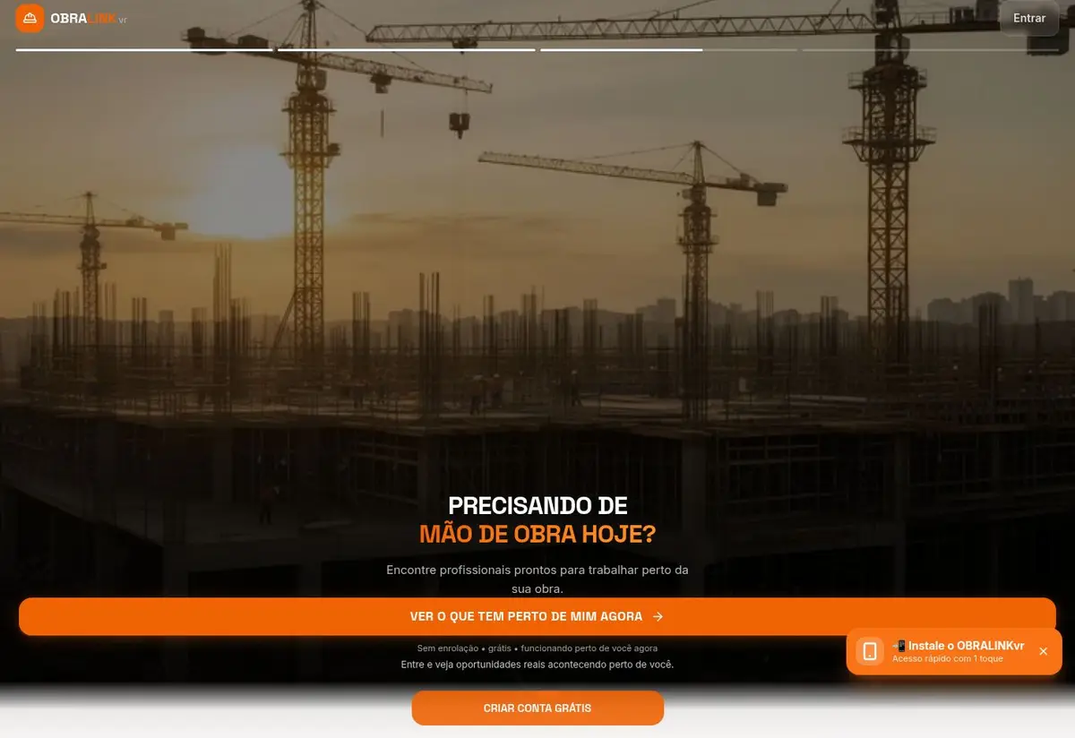Tela real do projeto OBRALINKvr